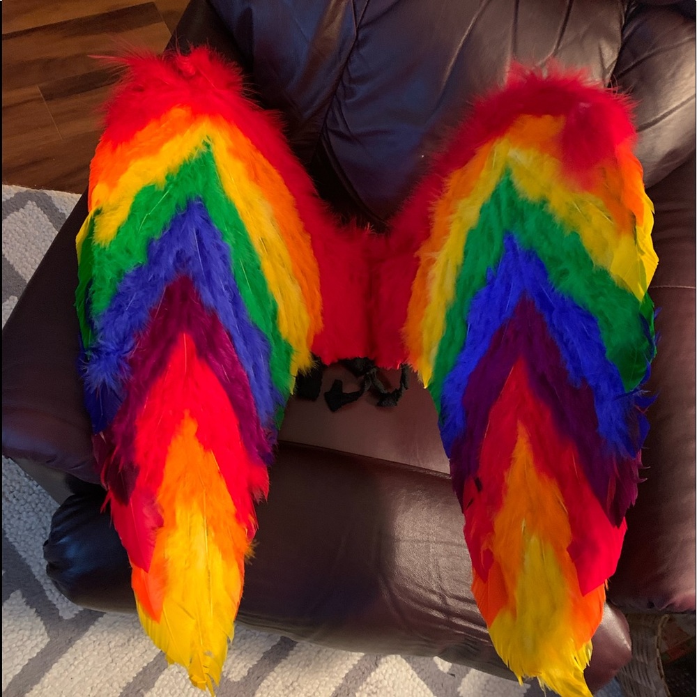 Adult Rainbow feather angel wings Halloween Costume Great Shape Pride LGBTQ